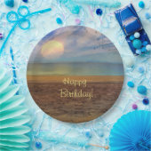 Happy Birthday Beach Sunset Papieren Bordje (Feest)