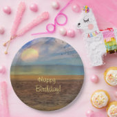Happy Birthday Beach Sunset Papieren Bordje (Feest)