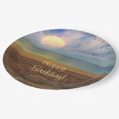 Happy Birthday Beach Sunset Papieren Bordje (Gekanteld)