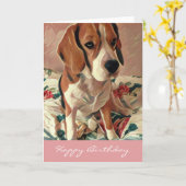 Happy Birthday Beagle Dog Verjaardag Kaart (Gele Bloem)
