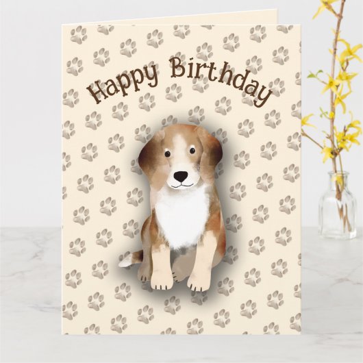 Happy Birthday Beagle met hond voetafdrukken Kaart (Gele Bloem)