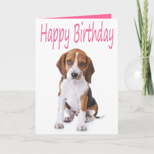 Happy Birthday Beagle Puppy Dog Wenskaart Kaart (Voorkant)