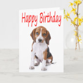 Happy Birthday Beagle Puppy Dog Wenskaart Kaart (Gele Bloem)