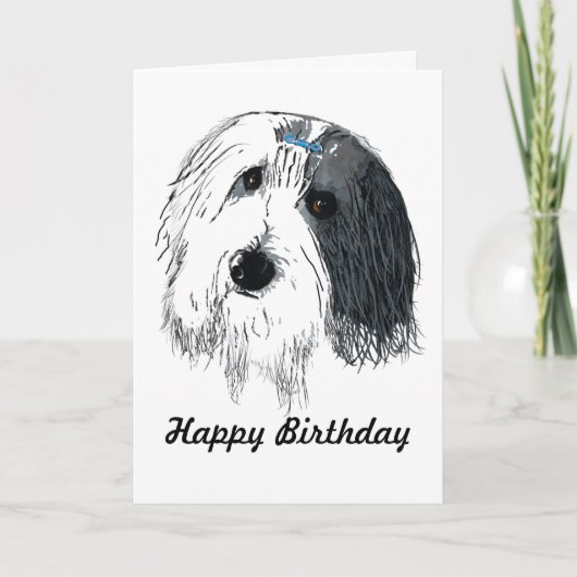 Happy Birthday Bearded Collie Kaart (Voorkant)