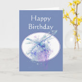 Happy Birthday Beauful Blue Dragonfly Natuur kunst Kaart (Gele Bloem)