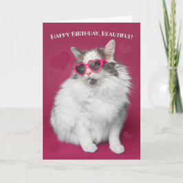 Happy Birthday Beauful Cute Cat in zonnebrillen Feestdagen Kaart