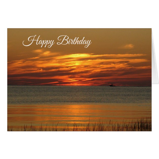 Happy Birthday Beauful Oranje Sunset Beach Card (Voorkant Horizontaal)