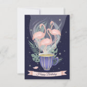 Happy Birthday Beauful Pink Flamingo Tea Time (Voorkant)