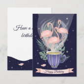 Happy Birthday Beauful Pink Flamingo Tea Time (Voorkant / Achterkant)