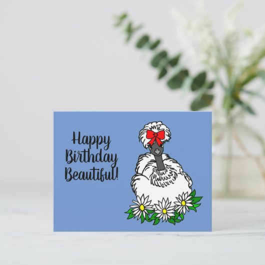 Happy Birthday Beauful Showgirl Silkie Chicken P Briefkaart (Staand voorkant)