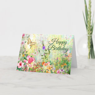 Happy Birthday Beauful Waterverf Garden Flowers Bedankkaart