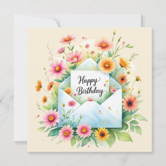 Happy birthday & beautiful flowers Greeting Card Feestdagenkaart (Voorkant)