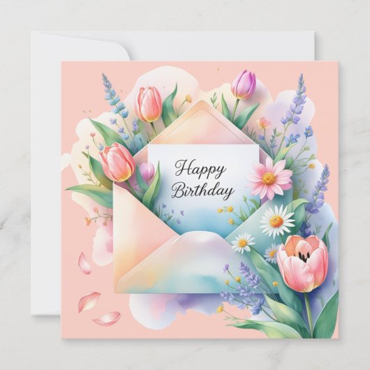 Happy birthday & beautiful flowers Greeting Card Feestdagenkaart (Voorkant)