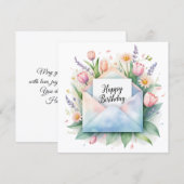 Happy birthday & beautiful flowers. Greeting card Feestdagenkaart (Voorkant / Achterkant)