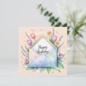 Happy birthday & beautiful flowers greeting card feestdagenkaart (Staand voorkant)