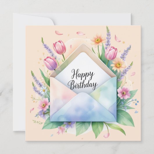 Happy birthday & beautiful flowers greeting card feestdagenkaart (Voorkant)