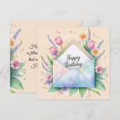 Happy birthday & beautiful flowers greeting card feestdagenkaart (Voorkant / Achterkant)