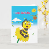 Happy Birthday Bee Kaart voor kinderen (Gele Bloem)