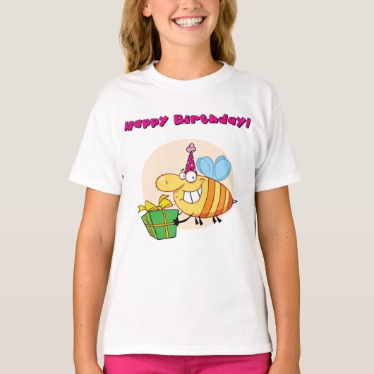 Happy Birthday Bee Meisjes T-shirt (Voorkant)