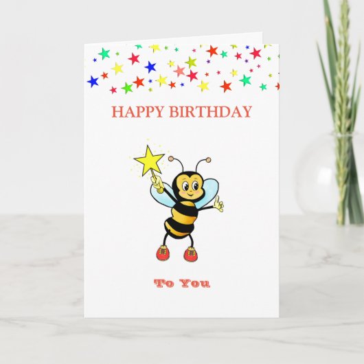 Happy Birthday Bee & Stars Card Kaart (Voorkant)