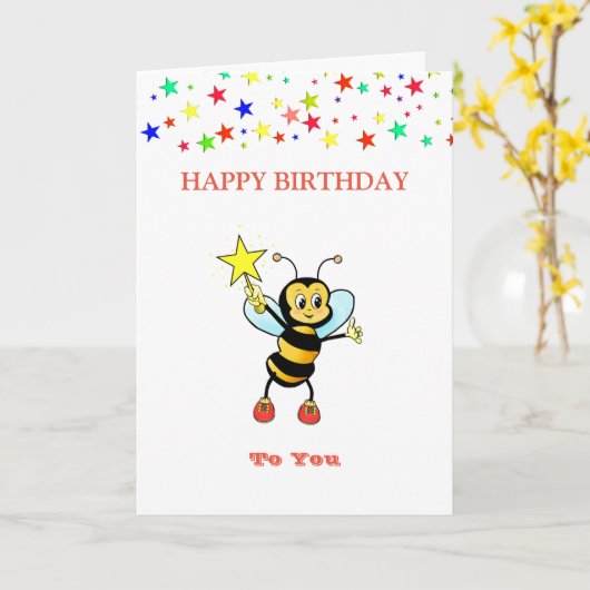 Happy Birthday Bee & Stars Card Kaart (Gele Bloem)