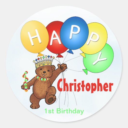 Happy Birthday Beer 1e Verjaardag Ronde Sticker (Voorkant)
