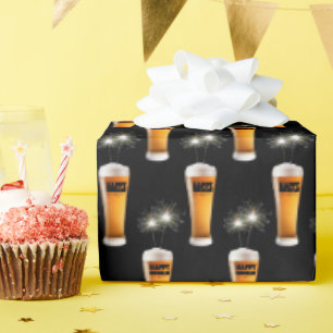 Happy Birthday Beer met Sparklers Cadeaupapier
