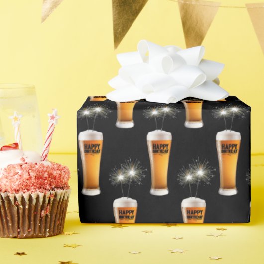Happy Birthday Beer met Sparklers Cadeaupapier (Verjaardagsfeest)