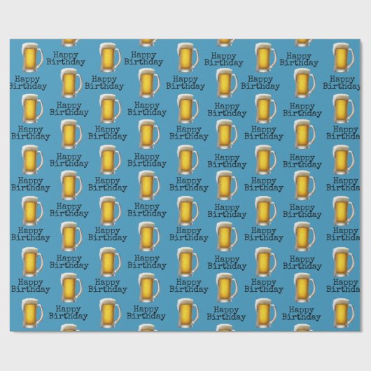 Happy Birthday beer Mok op Aqua Cadeaupapier (Vlak)