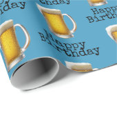 Happy Birthday beer Mok op Aqua Cadeaupapier (Rol Hoek)