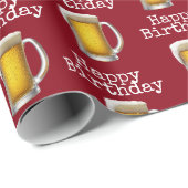 Happy Birthday beer Mok op rood Cadeaupapier (Rol Hoek)