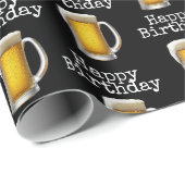 Happy Birthday beer Mok op zwart Cadeaupapier (Rol Hoek)