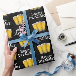 Happy Birthday beers op zwart Cadeaupapier