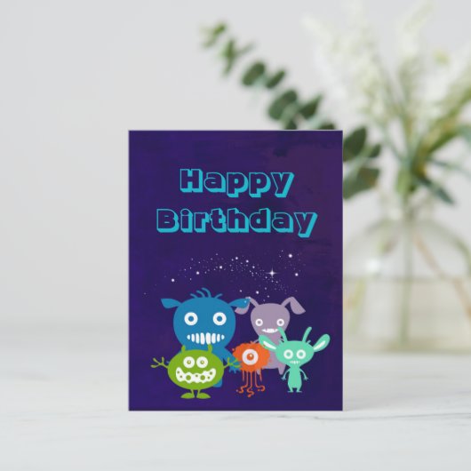 Happy Birthday Bende van Schattigee wezens Briefkaart (Staand voorkant)