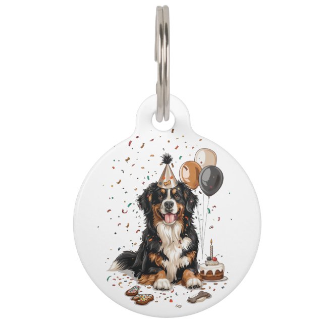 Happy Birthday Bernese Mountain Dog Huisdierpenning (Voorkant)