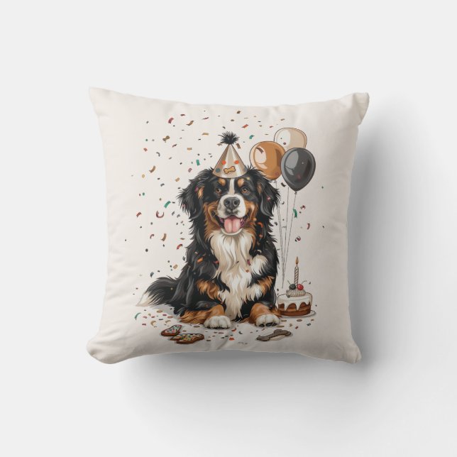 Happy Birthday Bernese Mountain Dog Kussen (Voorkant)