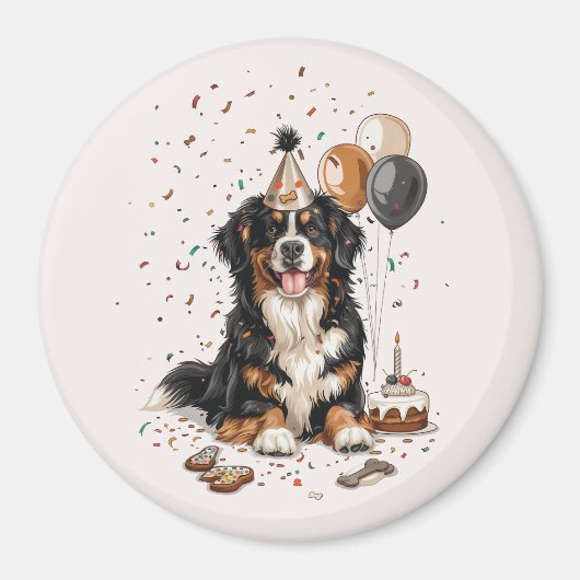 Happy Birthday Bernese Mountain Dog Magneet (Voorkant)