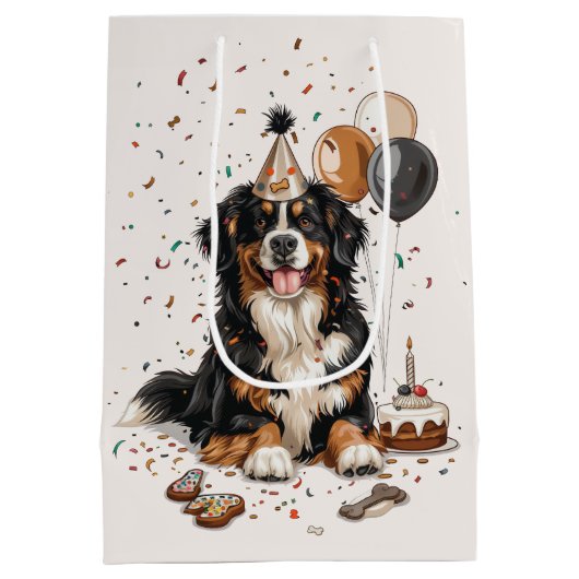 Happy Birthday Bernese Mountain Dog Medium Cadeauzakje (Achterkant)