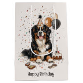 Happy Birthday Bernese Mountain Dog Medium Cadeauzakje (Achterkant)