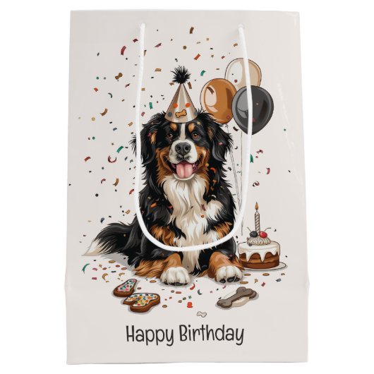 Happy Birthday Bernese Mountain Dog Medium Cadeauzakje (Achterkant)