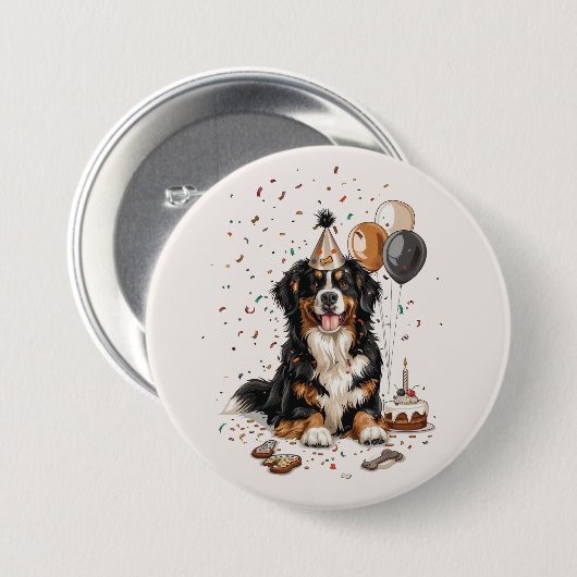 Happy Birthday Bernese Mountain Dog Ronde Button 7,6 Cm (Voorkant /achterkant)