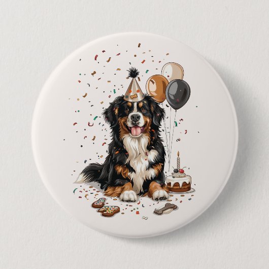 Happy Birthday Bernese Mountain Dog Ronde Button 7,6 Cm (Voorkant)