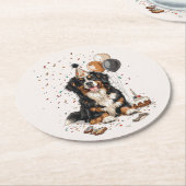 Happy Birthday Bernese Mountain Dog Ronde Kartonnen Onderzetter (Gebogen)