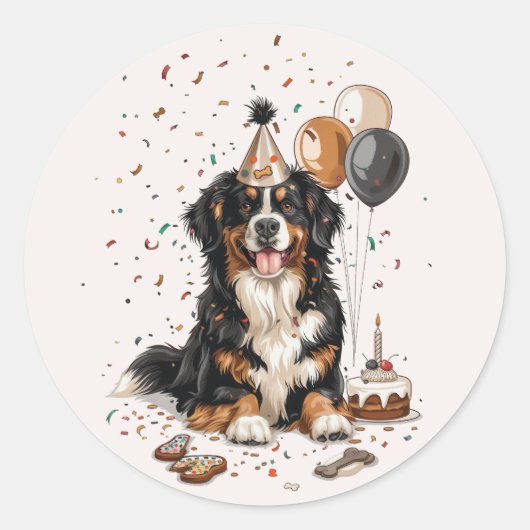 Happy Birthday Bernese Mountain Dog Ronde Sticker (Voorkant)