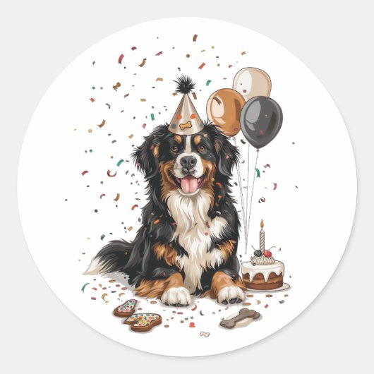 Happy Birthday Bernese Mountain Dog Ronde Sticker (Voorkant)
