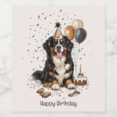 Happy Birthday Bernese Mountain Dog Wijn Etiket (Enkel label)