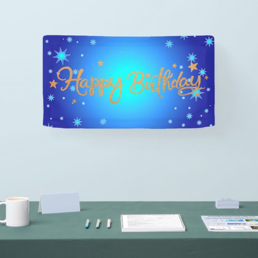 Happy Birthday, beroemd goud en blauw, Spandoek (Beurs)