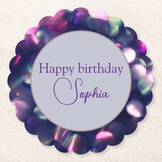 "Happy Birthday" Berry Sparkle Paper Onderzetter (Voorkant)