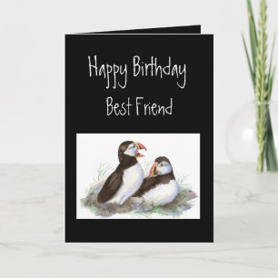 Happy Birthday, Best Friend, Cute Puffins, Birds Kaart