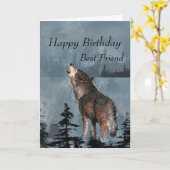 Happy Birthday Best Friend Howling Wolf Moon Quote Kaart (Gele Bloem)